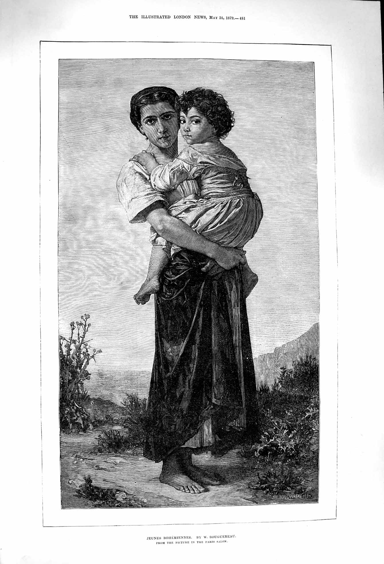 Original Old Antique Print 1879 Portrait Young Mother Girl Jeunes Bohemiennes