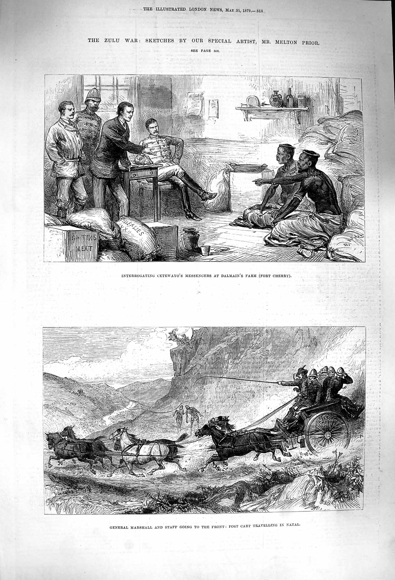 Old Antique Print 1879 Zulu War Cetewayo Dalmain Farm Marshall Natal Cart 19th