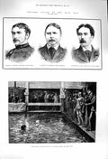 Old Antique Print 1879 Zulu War Williams Moriarty Pool Lambeth Swimming 19th