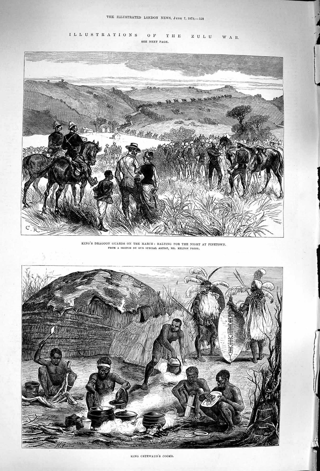 Old Antique Print 1879 Zulu War King Dragoon Pinetown King Cetewayo Cooks 19th