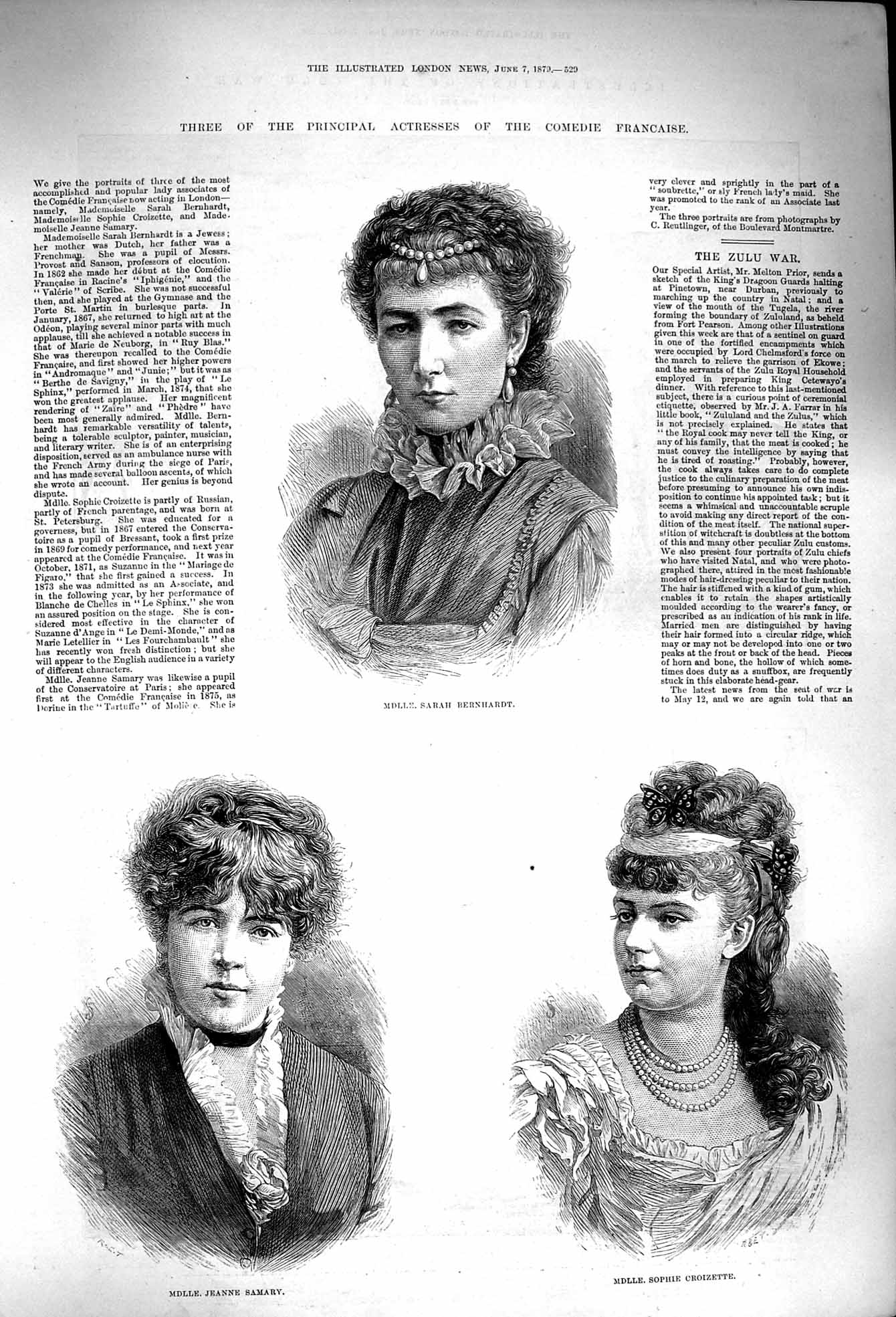 Old Antique Print 1879 Comedie Francaise Bernhardt Samary Croizette Girls 19th