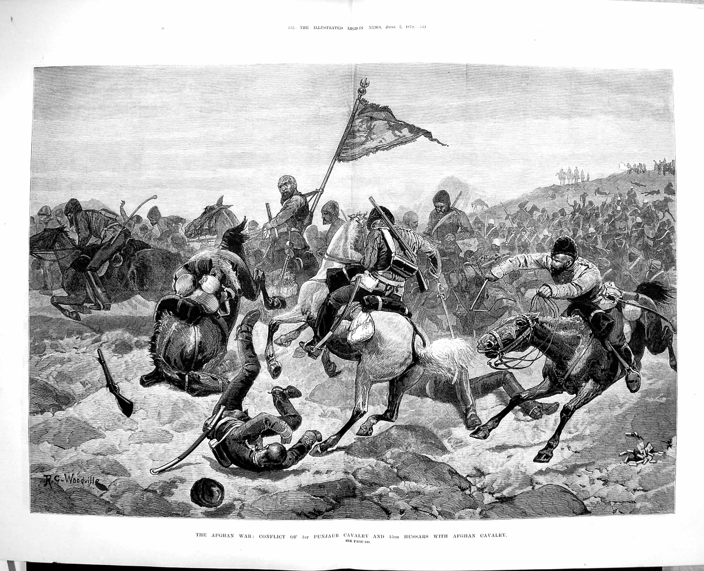 Old Antique Print 1879 Afghan War Conflict Punjaub Hussars Siers Horse 19th