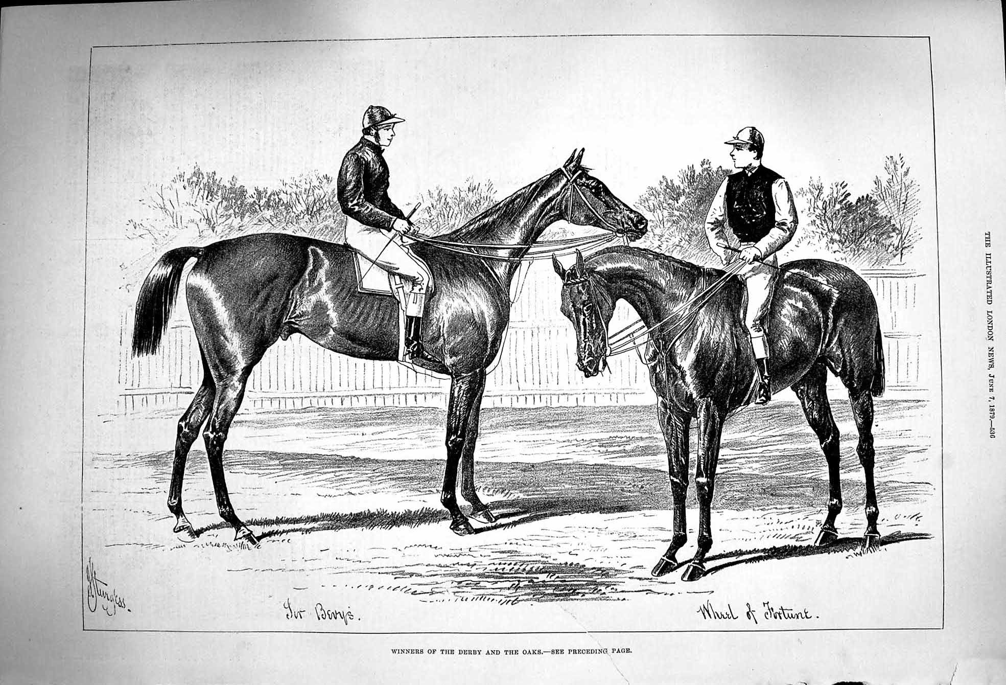 Old Antique Print 1879 Horses Winners Derby Oaks Sir Bevys Wheel Fortune 19th