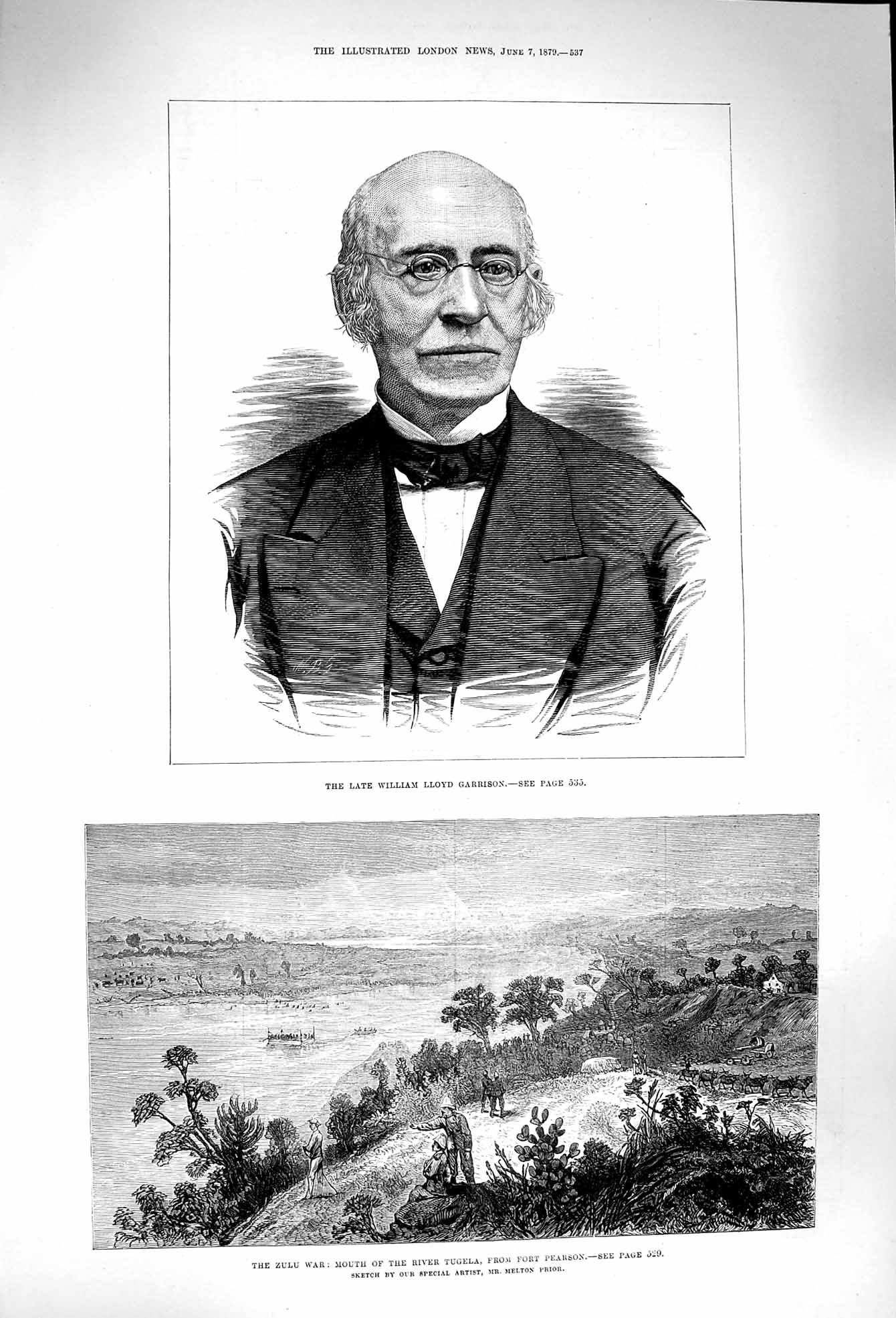 Original Old Antique Print 1879 William Lloyd Garrison Zulu War Tugela 19th