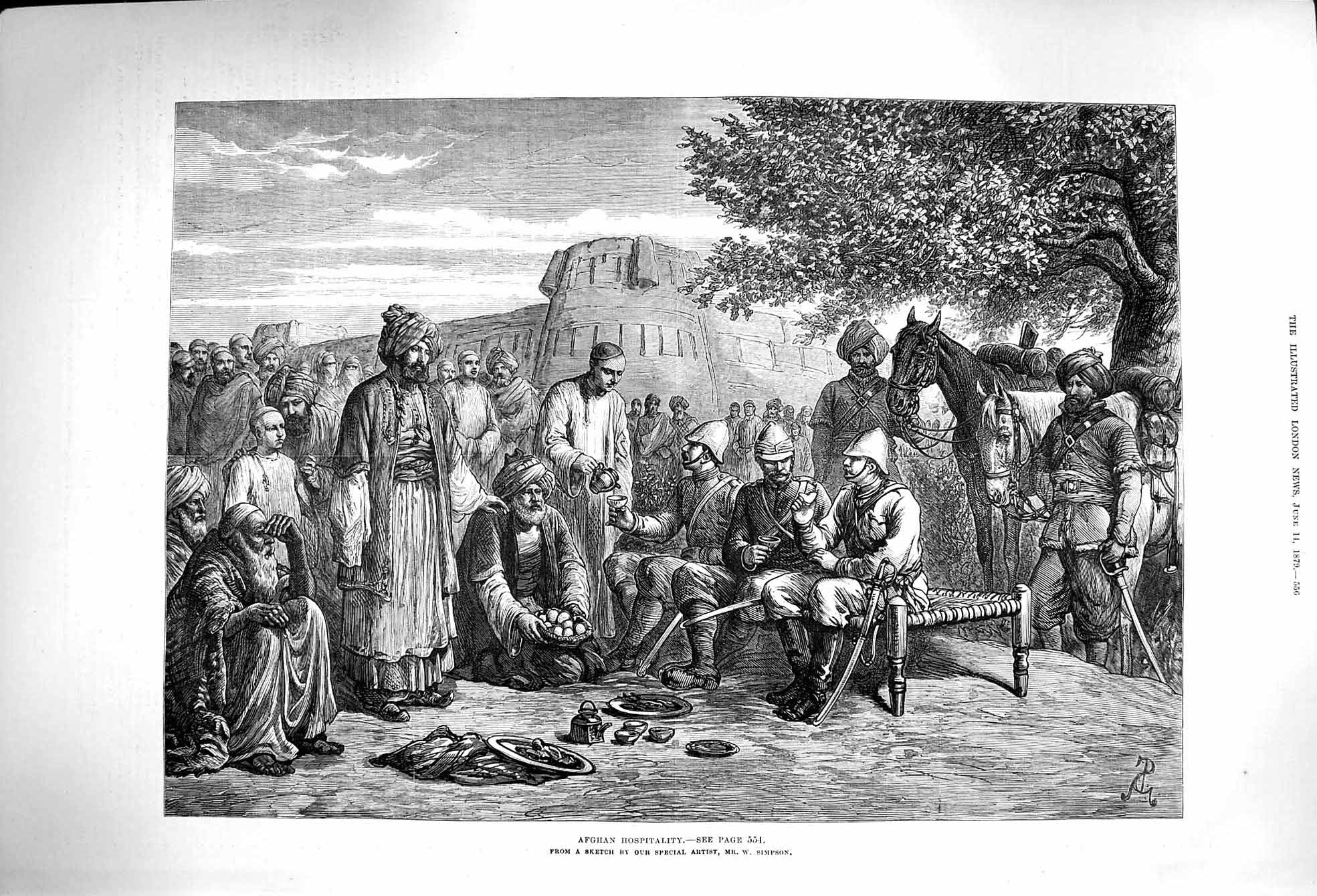 Original Old Antique Print 1879 Afghan Hospitality Siers War Horse Fine Art