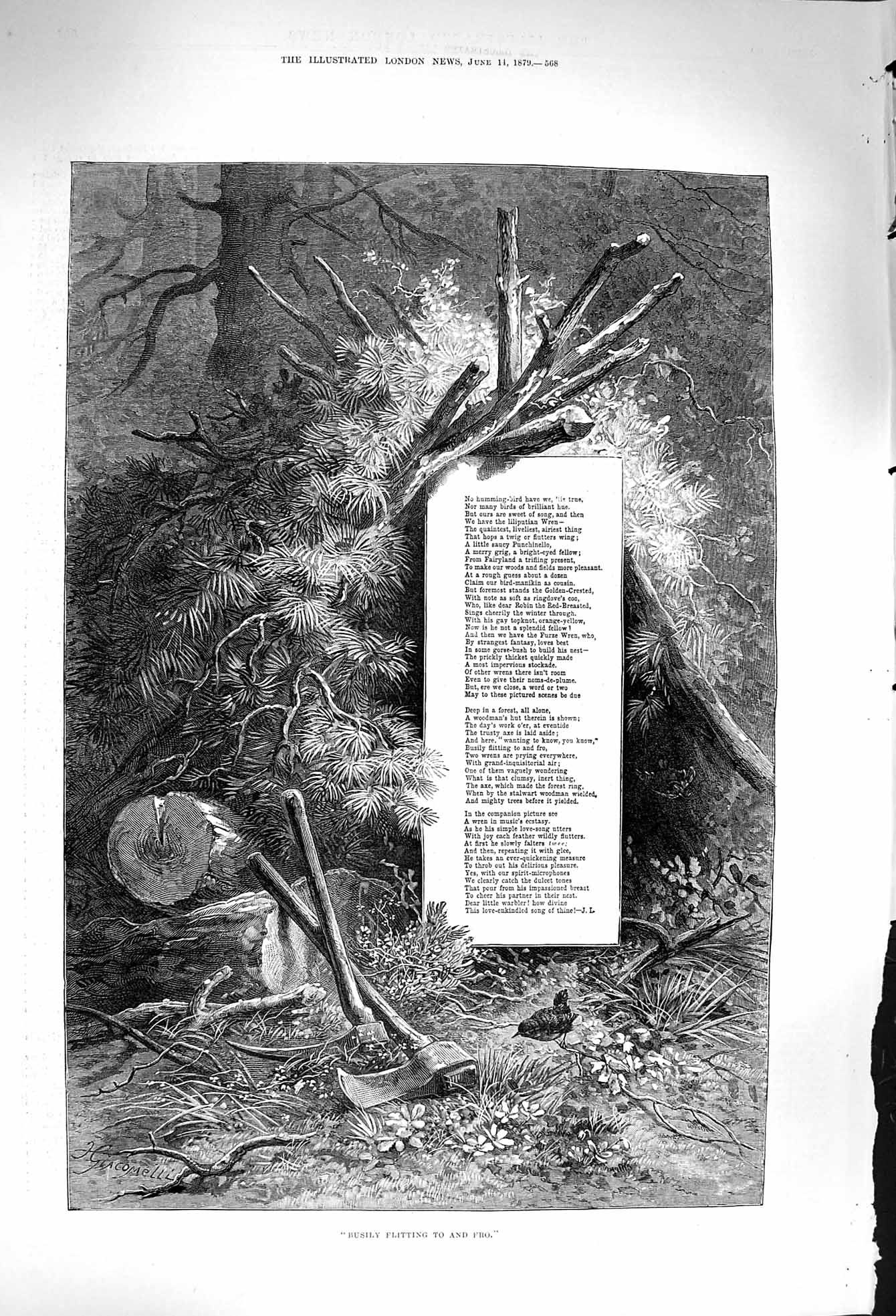 Original Old Antique Print 1879 Birds Busily Flitting To And Fro Song Lyrics