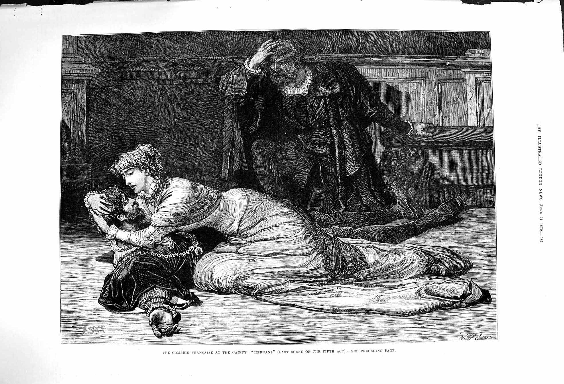Old Antique Print 1879 Comedie Francaise Gaiety Theatre Hernani Got Men 19th