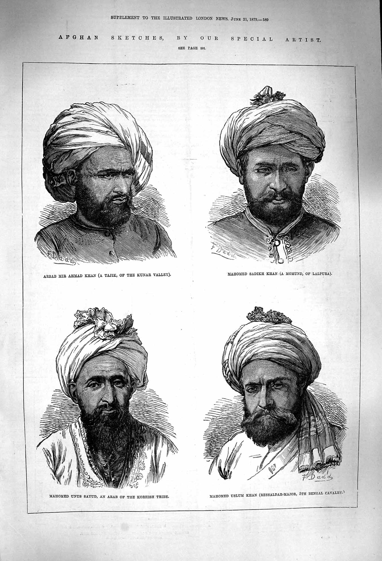 Original Old Antique Print 1879 Afghan Arbab Ahmad Kahn Mahomed Sayud Uslum War