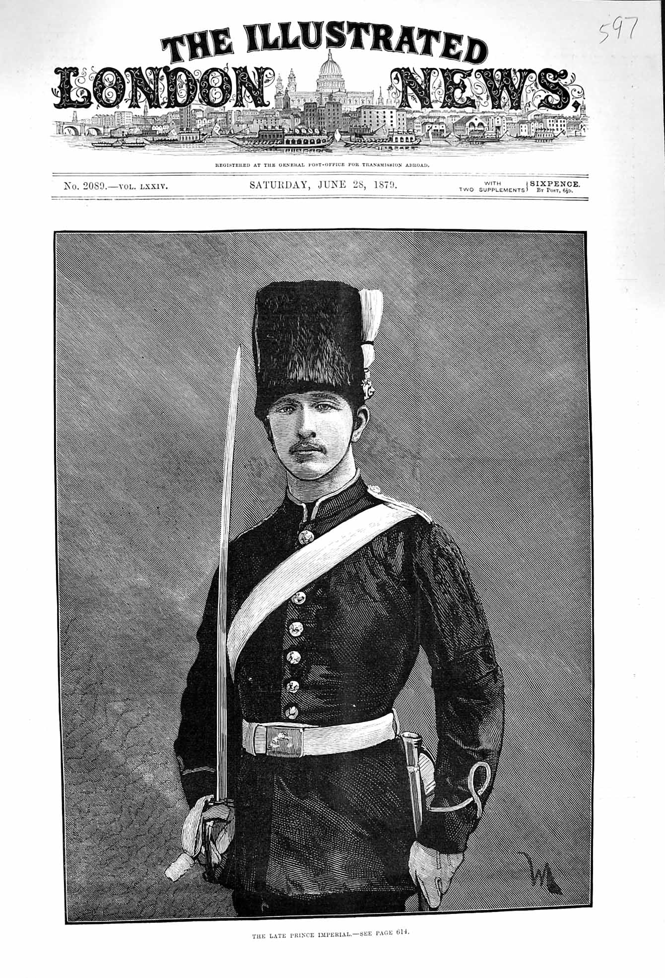 Original Old Antique Print 1879 Portrait Prince Imperial War Uniform Victorian