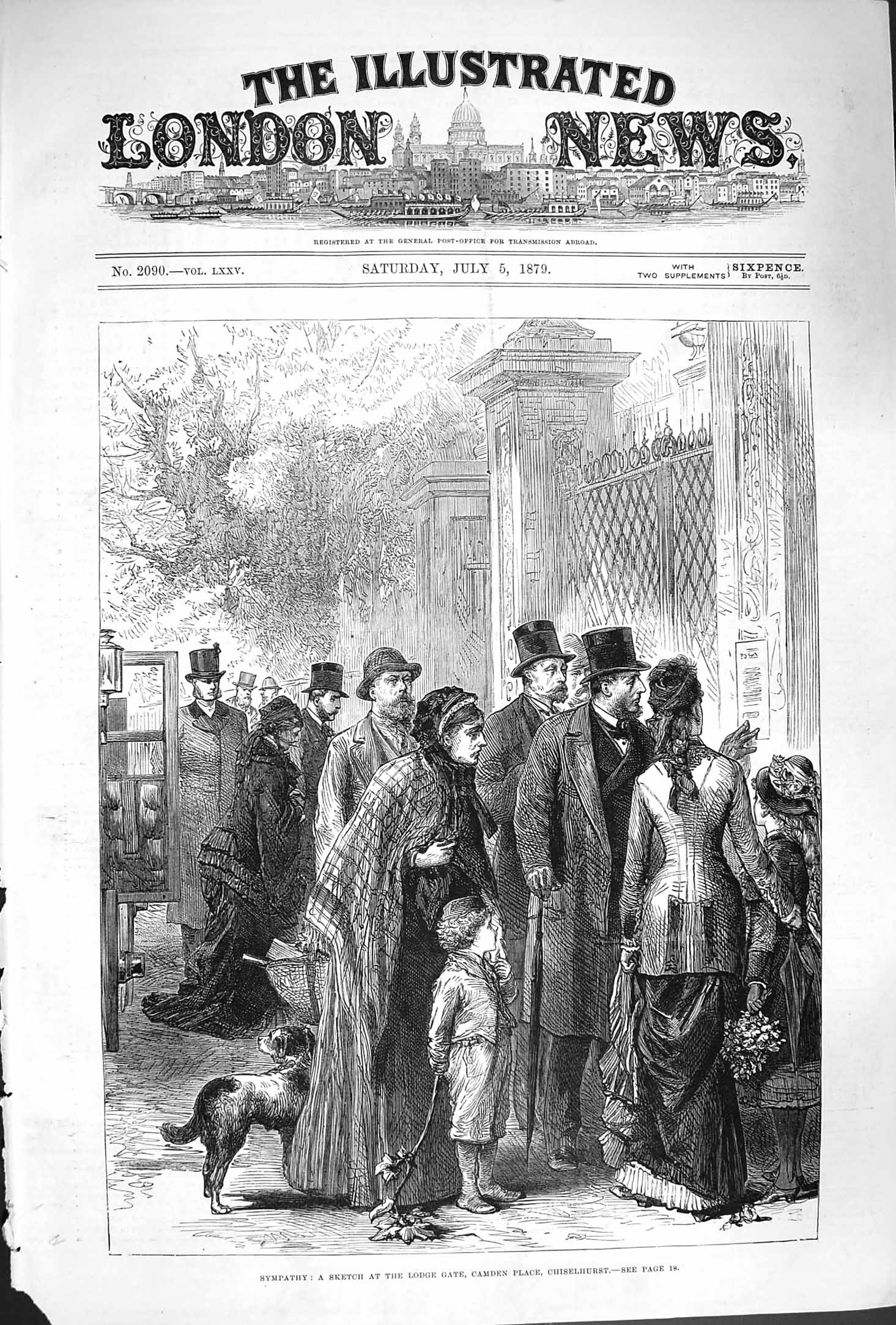 Original Old Antique Print 1879 Scene Lodge Gate Camden Place Chis Victorian