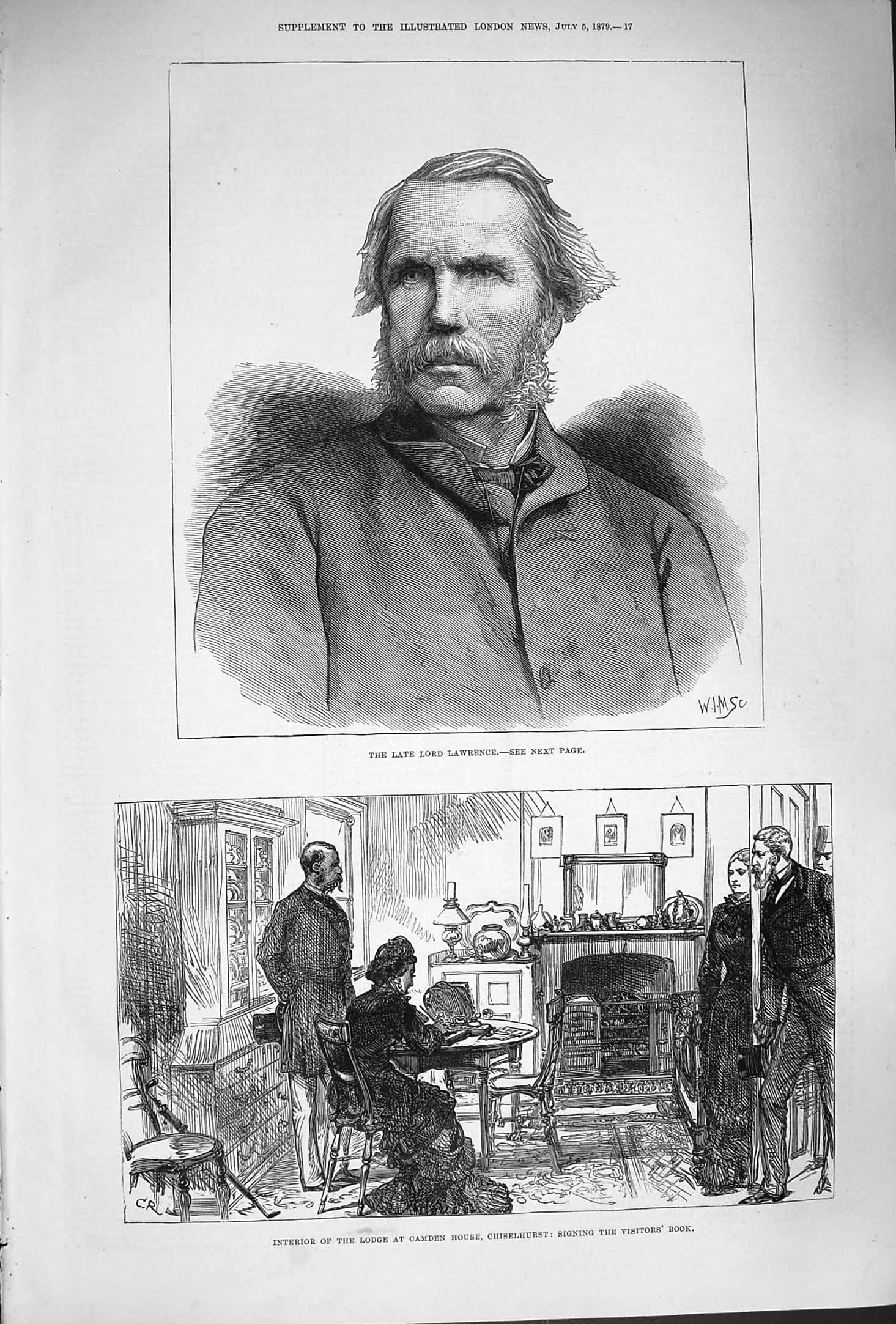 Original Old Antique Print 1879 Lord Lawrence Lodge Camden House Chiselhurst