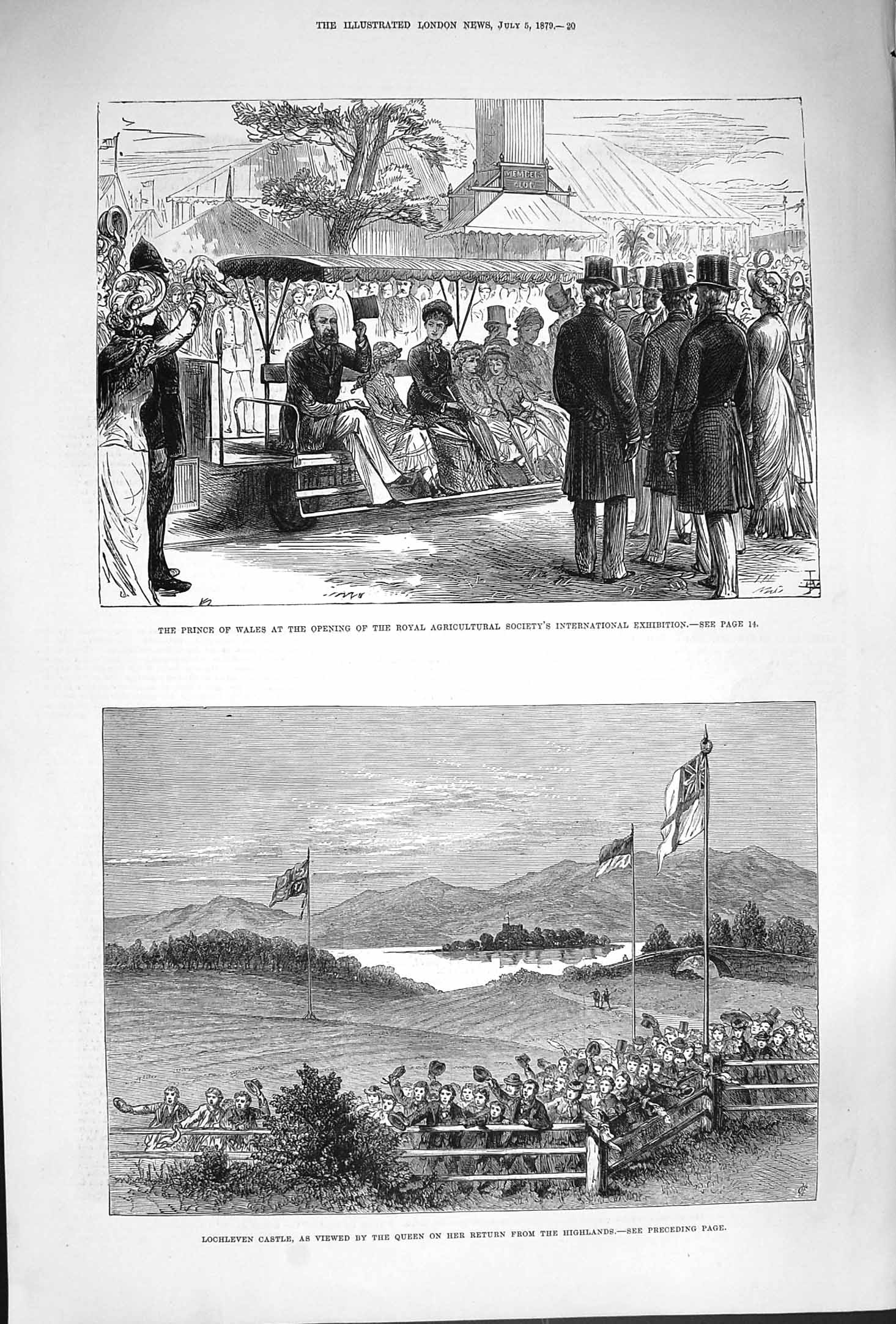 Old Antique Print 1879 Prince Wales Agricultural Society Lochleven Castle 19th