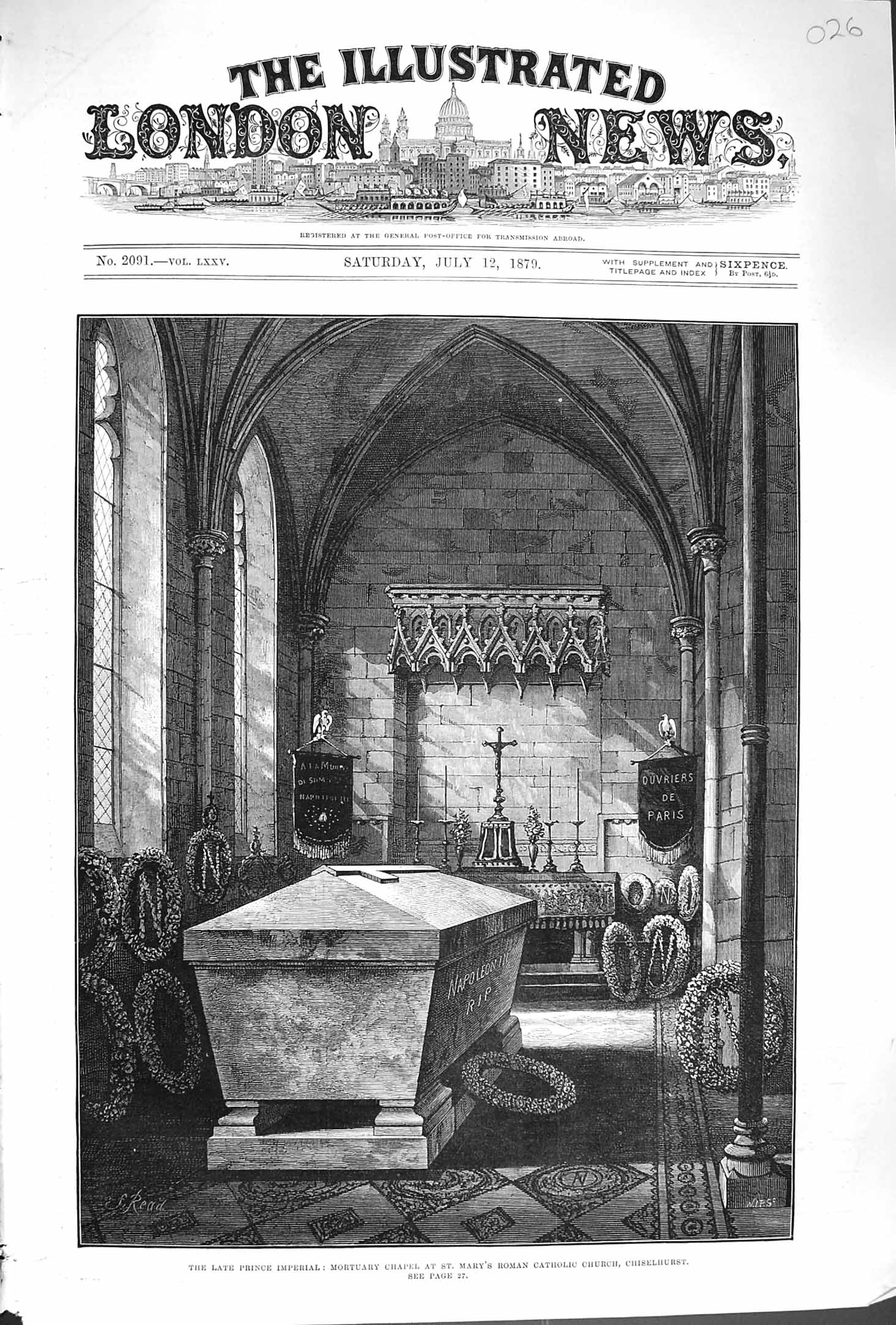 Old Antique Print 1879 Mortuary Chapel Mary'S Catholic Church Chiselhurst 19th