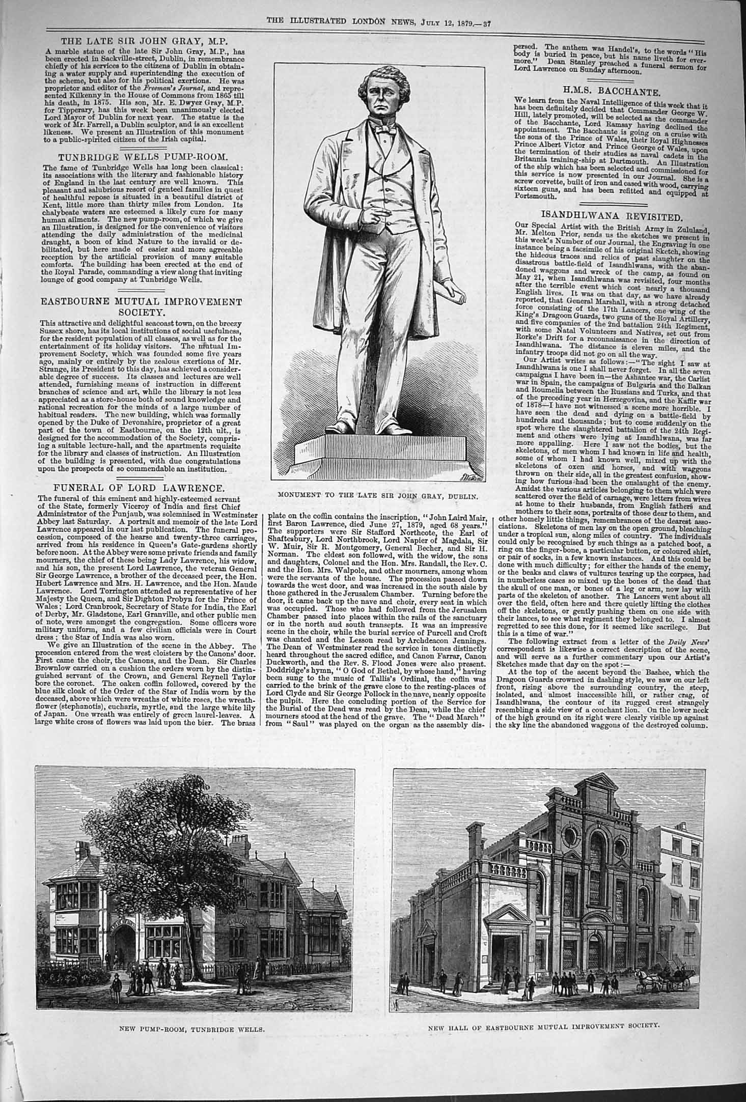 Original Old Antique Print 1879 Monument Gray Dublin Tunbridge Wells Eastbourne