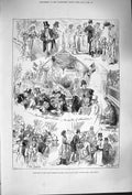 Original Old Antique Print 1879 Grand French Charity Fete Royal Albert Hall