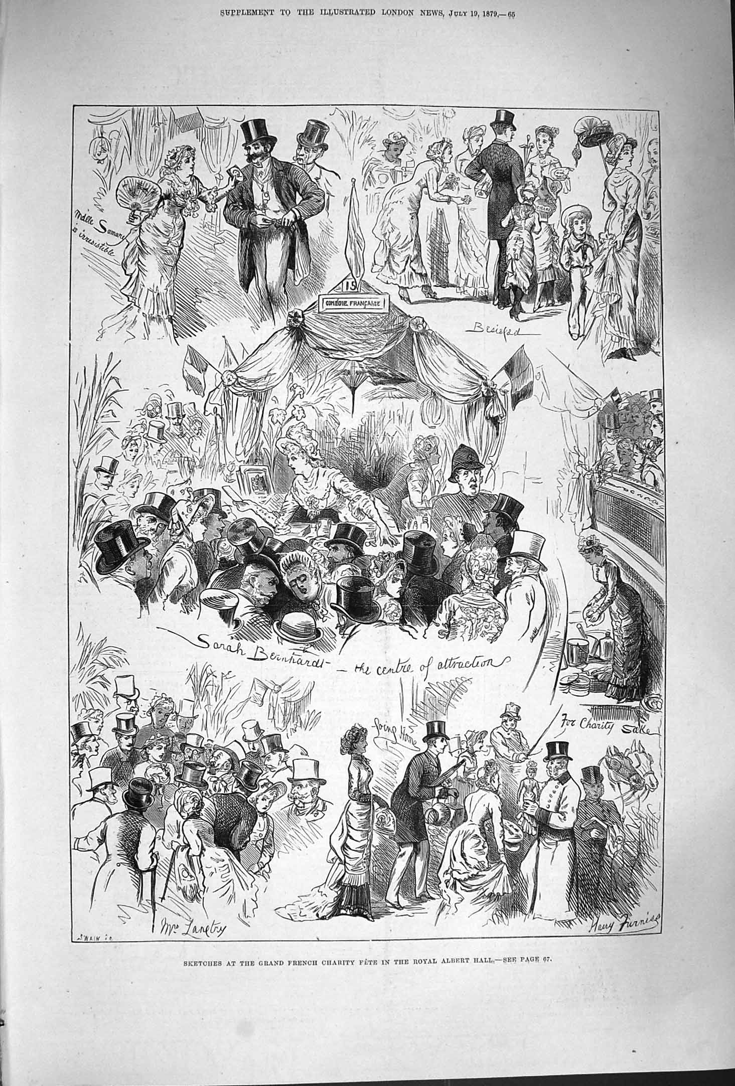 Original Old Antique Print 1879 Grand French Charity Fete Royal Albert Hall