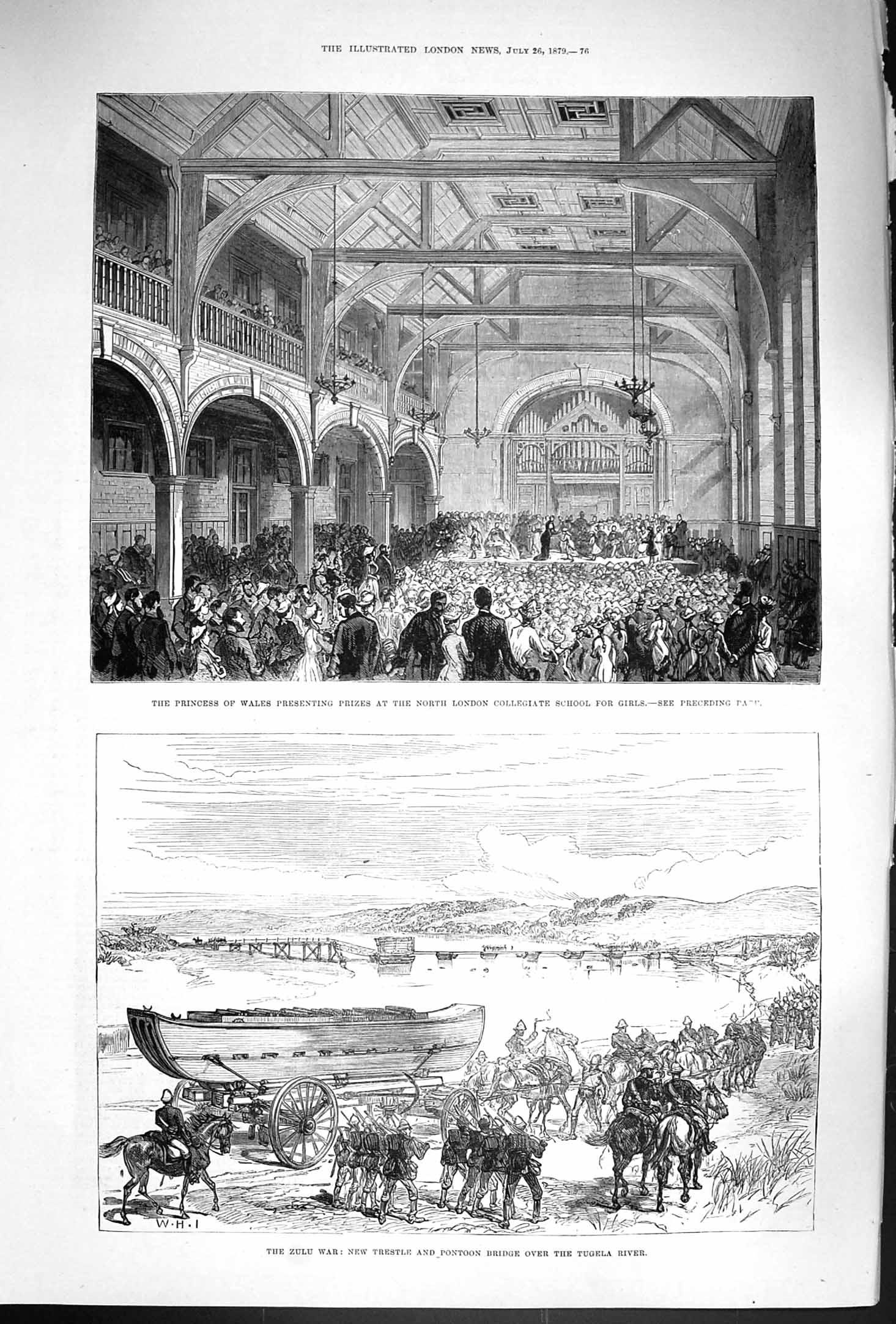 Old Antique Print 1879 Princess Wales London Collegiate Zulu War Tugela 19th