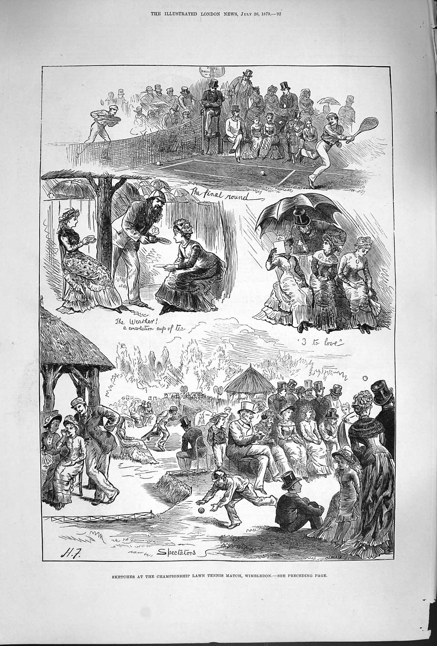 Original Old Antique Print 1879 Championship Lawn Tennis Match Wimbledo 19th
