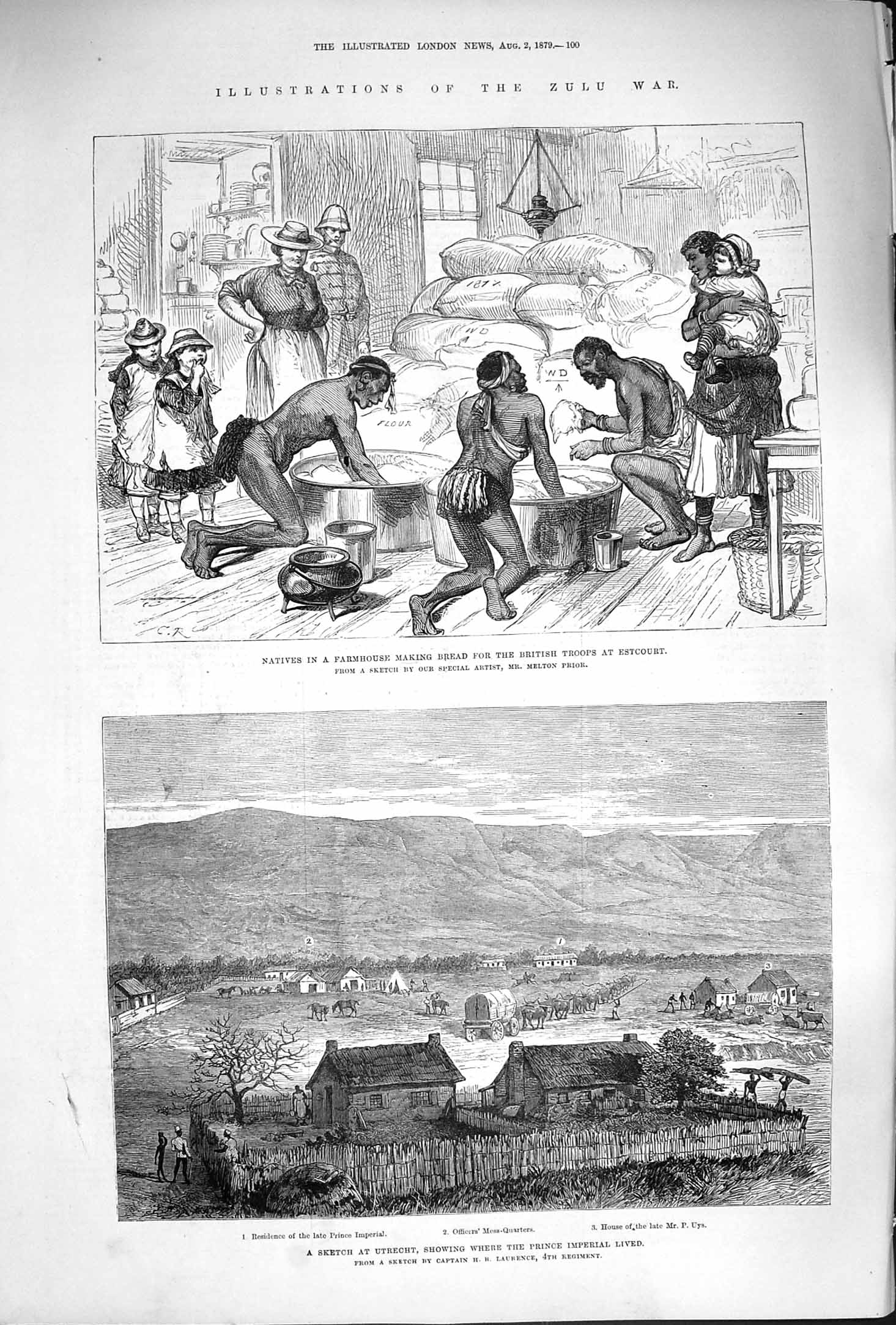 Original Old Antique Print 1879 Zulu War Farmhouse Estcourt Prince Imperial Uys