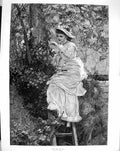 Original Old Antique Print 1879 Spring Scene Young Woman Holly Tree Fine Art
