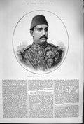 Original Old Antique Print 1879 Portrait Mohammed Tewfik Pasha Khedive Egypt