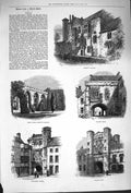 Old Antique Print 1879 Wells Bishop'S Palace Vicar'S Close Penniless Gate 19th