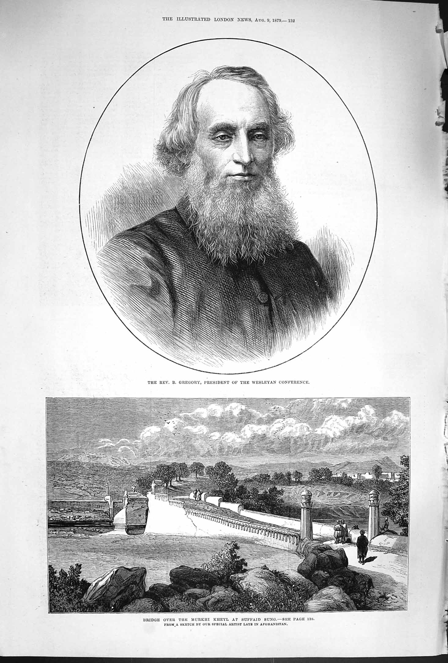 Old Antique Print 1879 Gregory Wesleyan River Murkhi Kheyl Suffaid Sung 19th