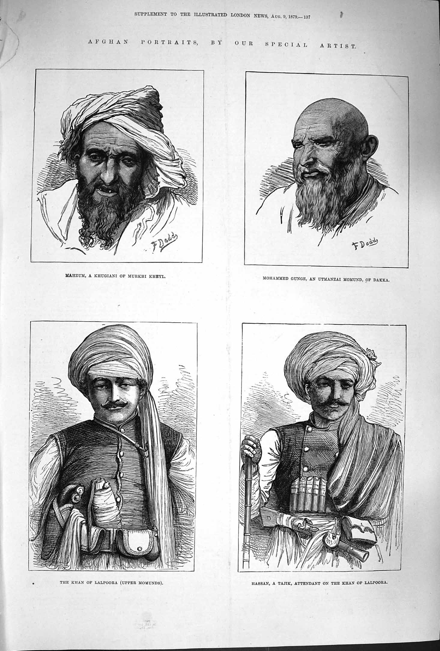 Old Antique Print 1879 Afghan Mahzum Mohammed Gunge Khan Lalpoora Hassan 19th