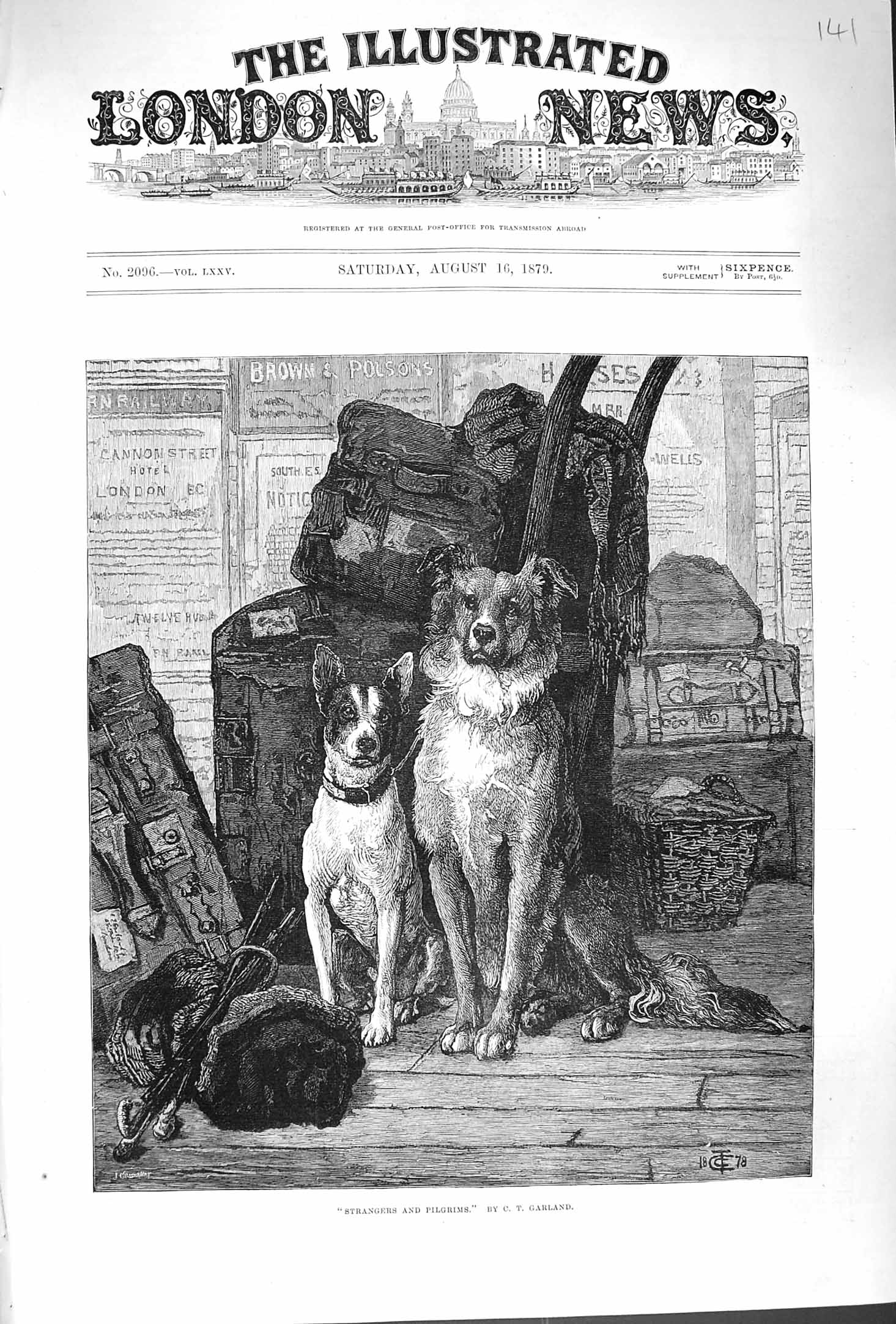 Original Old Antique Print 1879 Strangers Pilgrims Pet Dogs Animals Fine Art