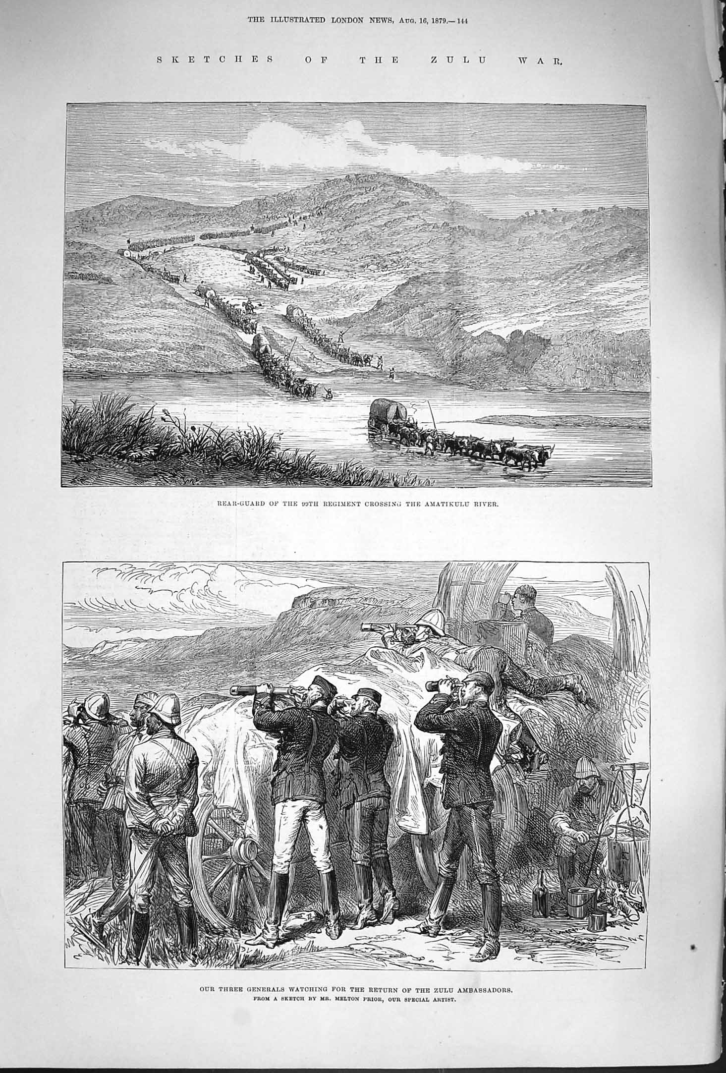 Original Old Antique Print 1879 Zulu War Amatikulu River British Generals Siers