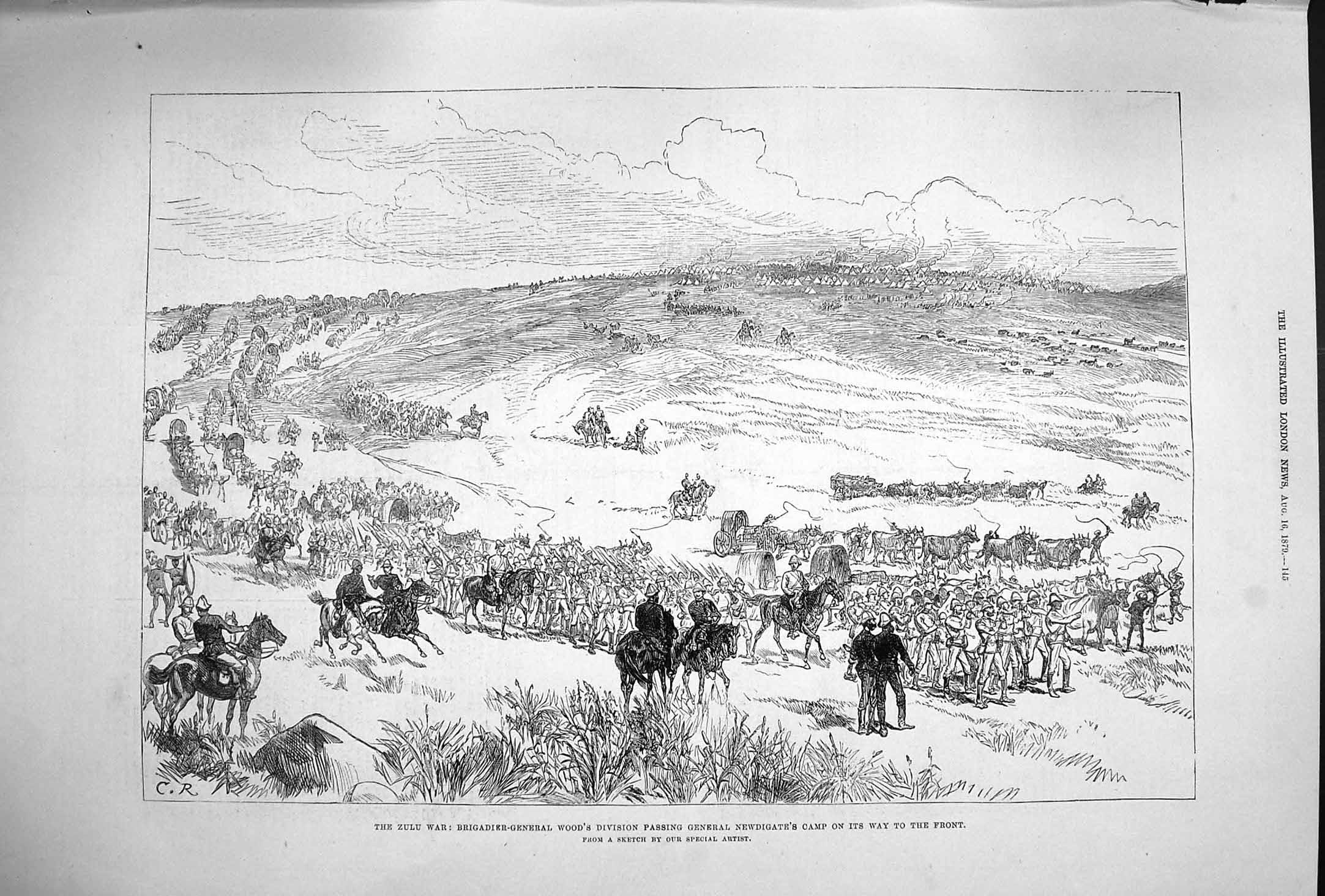 Original Old Antique Print 1879 Zulu War Wood General Newdigate Camp Siers 19th