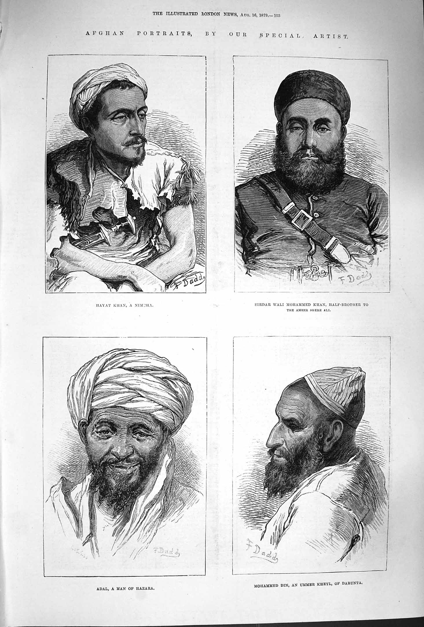 Original Old Antique Print 1879 Afghan Adal Mohammed Din Sirdar Wali Hay 19th