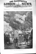 Original Old Antique Print 1879 Zulu War Ulundi Fire Cetewayo House Africa 19th