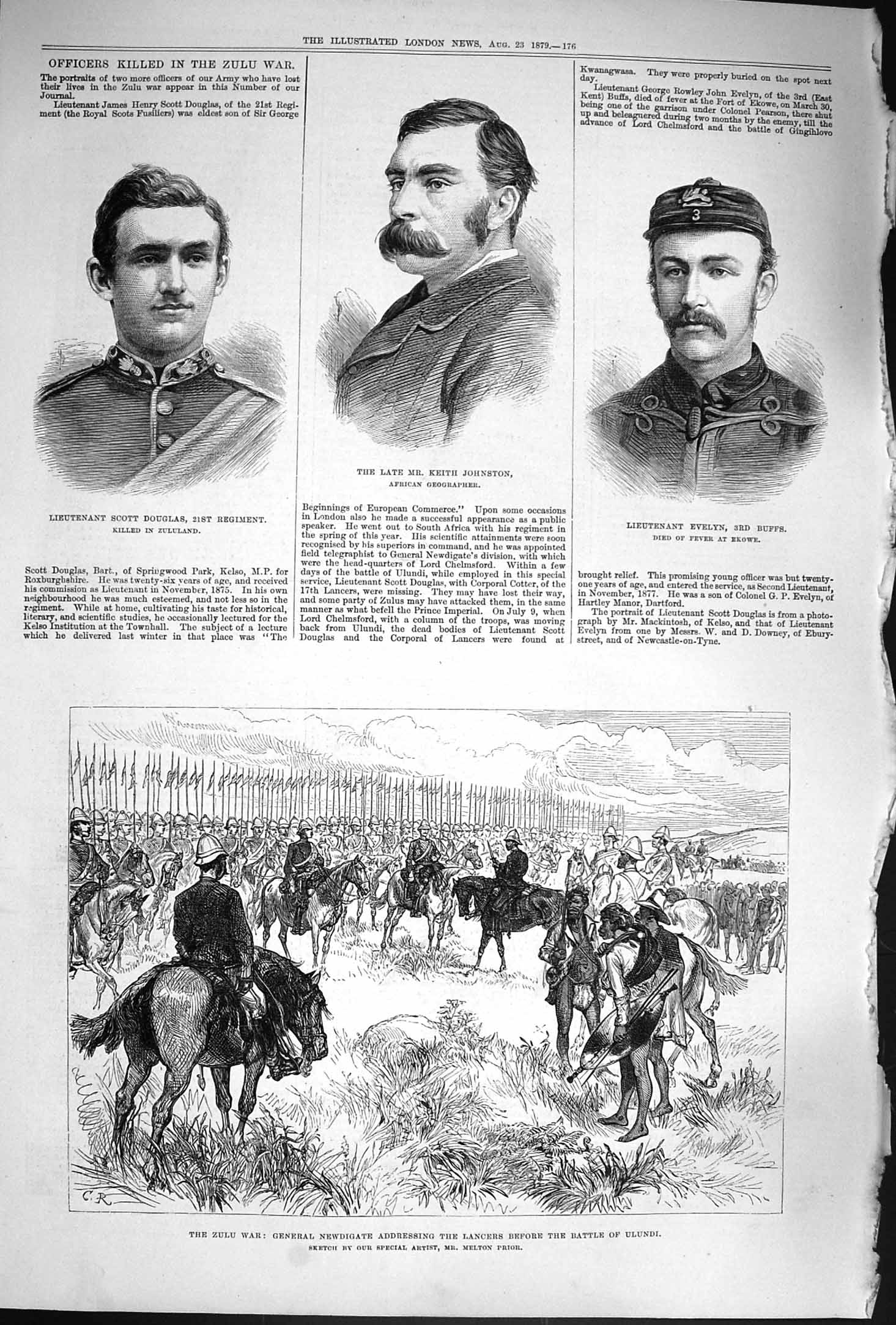 Old Antique Print 1879 Zulu War Douglas Johnston Evelyn Newdigate Ulundi 19th