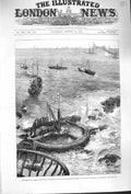 Original Old Antique Print 1879 Eddystone Lighthouse Foundation Ships Stone 19th