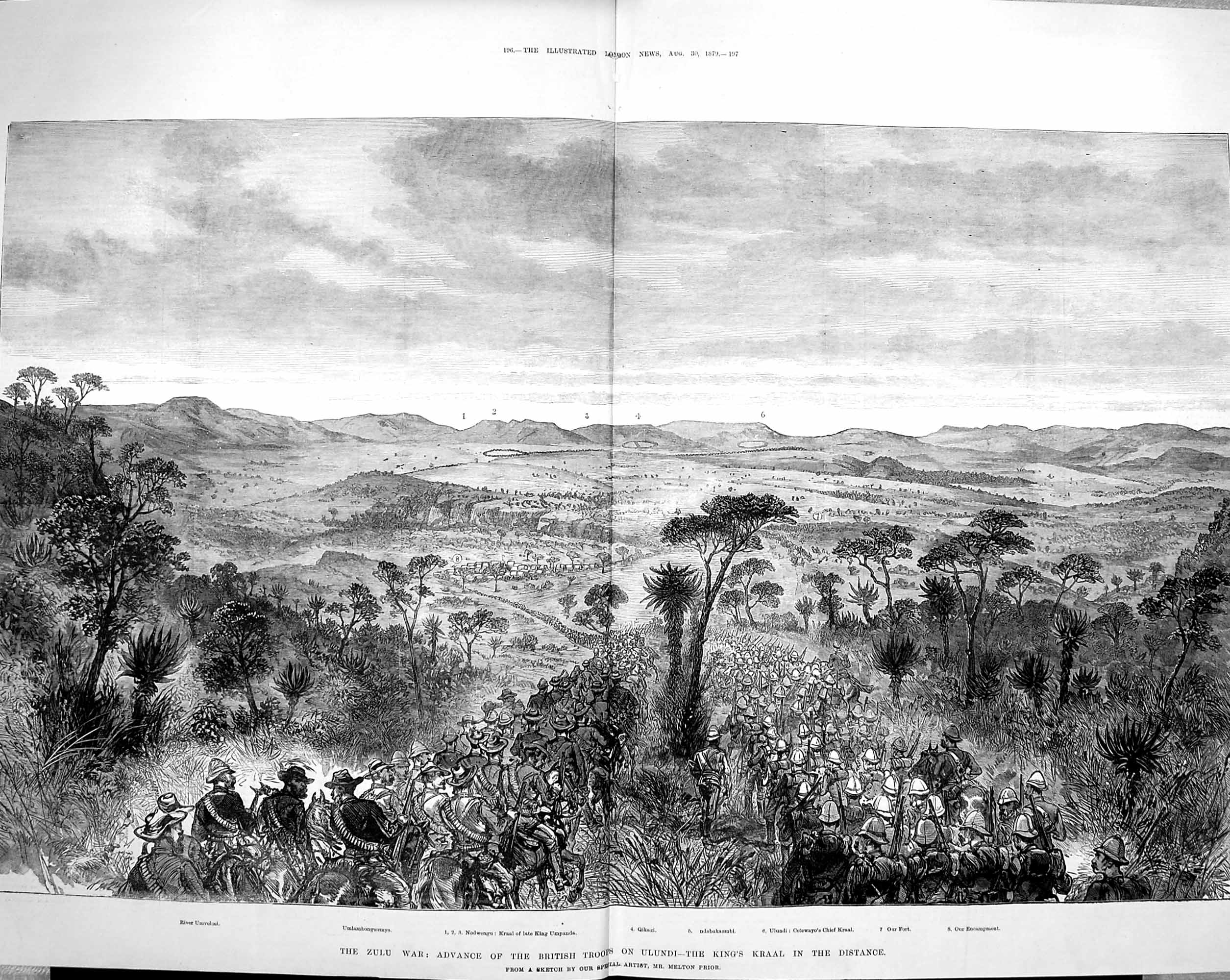Original Old Antique Print 1879 Zulu War British Siers Ulundi King' Victorian