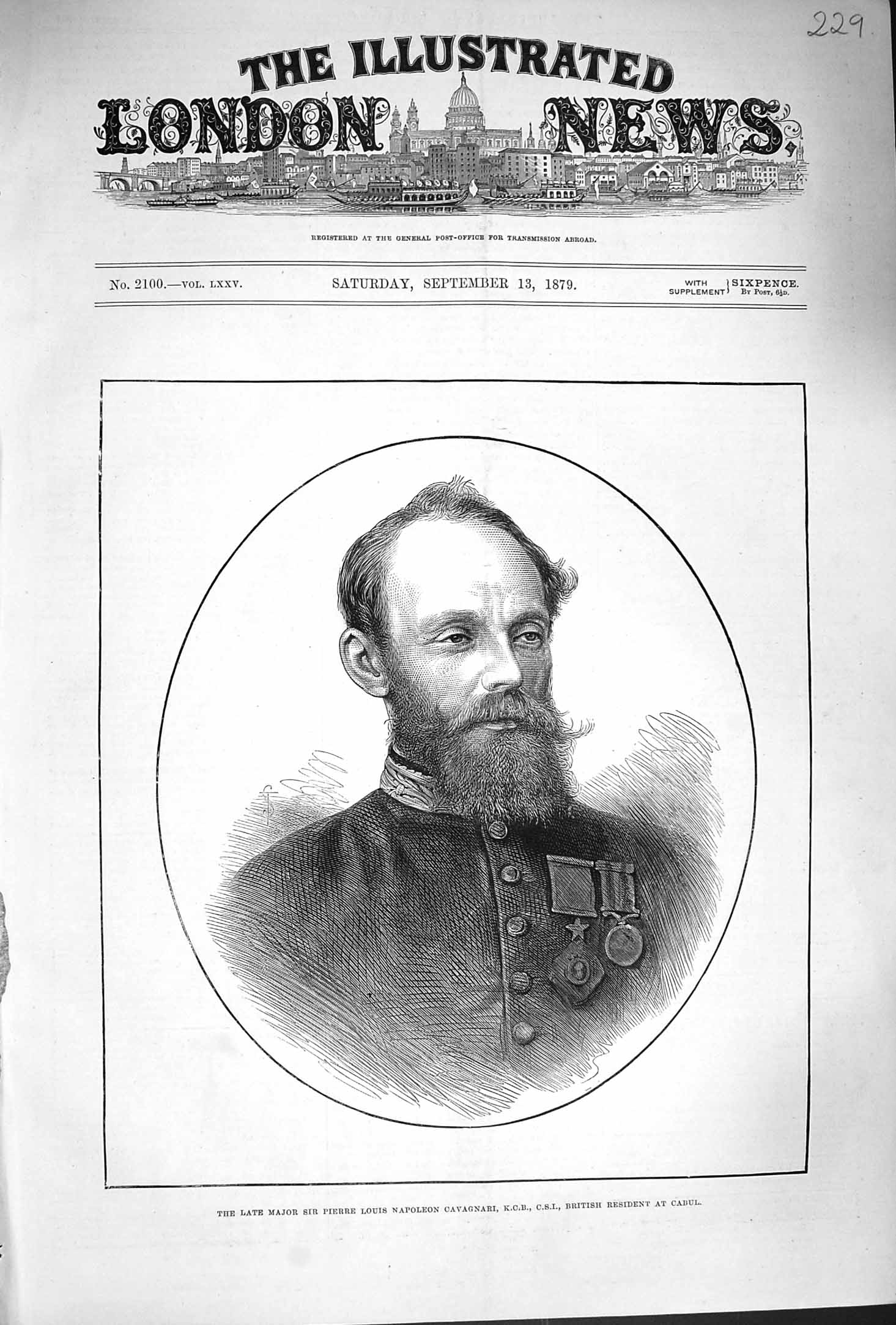 Original Old Antique Print 1879 Major Sir Pierre Louis Napoleon Cavagnar 19th