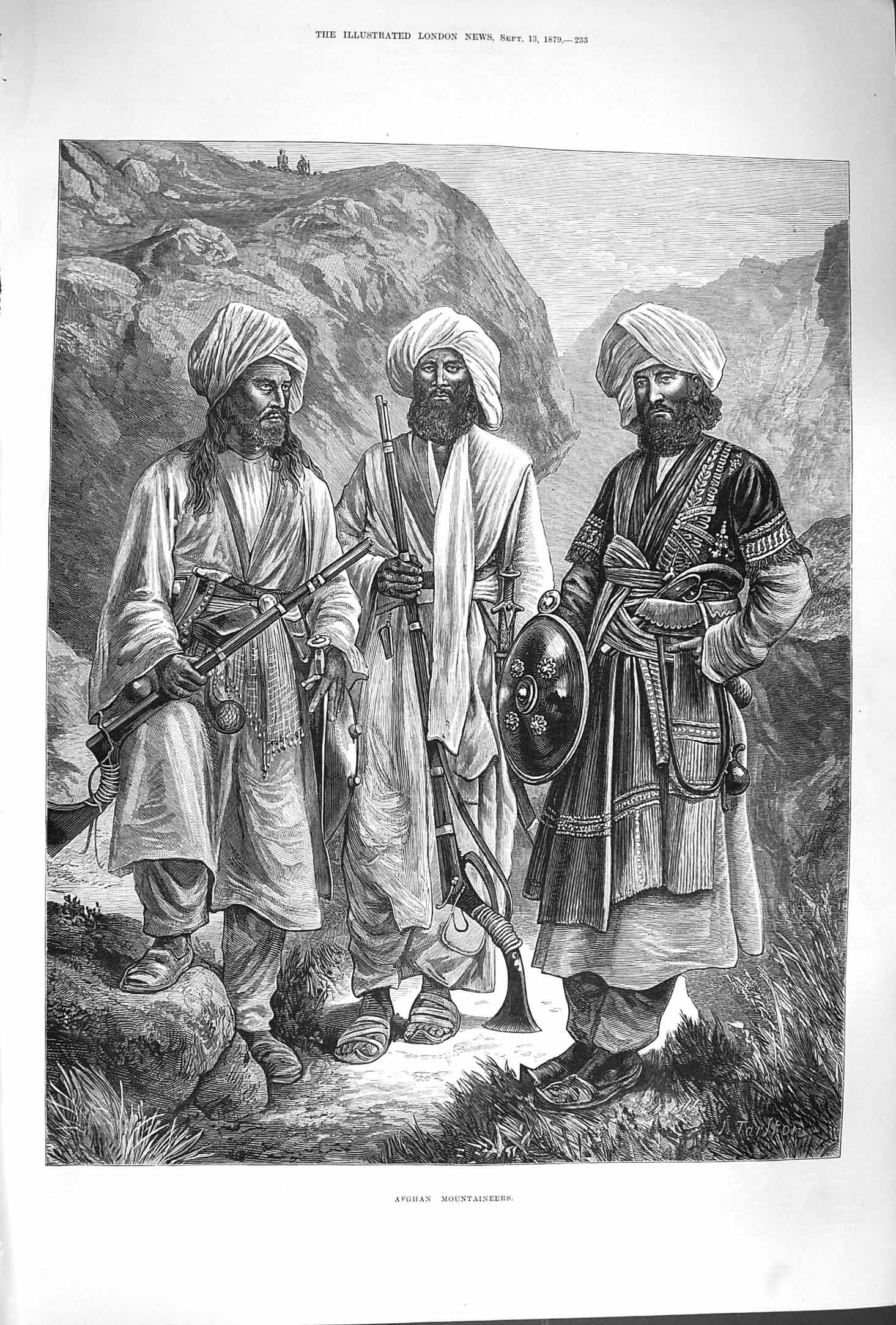 Original Old Antique Print 1879 Afghan Mountaineers Men Uniform Weap Victorian