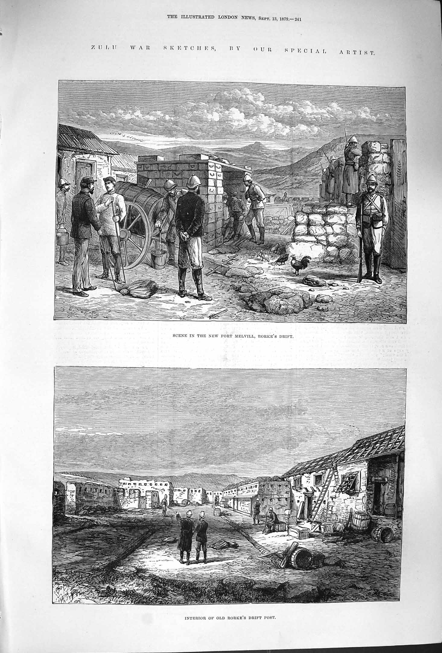Original Old Antique Print 1879 Zulu War Fort Melvill Rorke'S Drift Pos 19th
