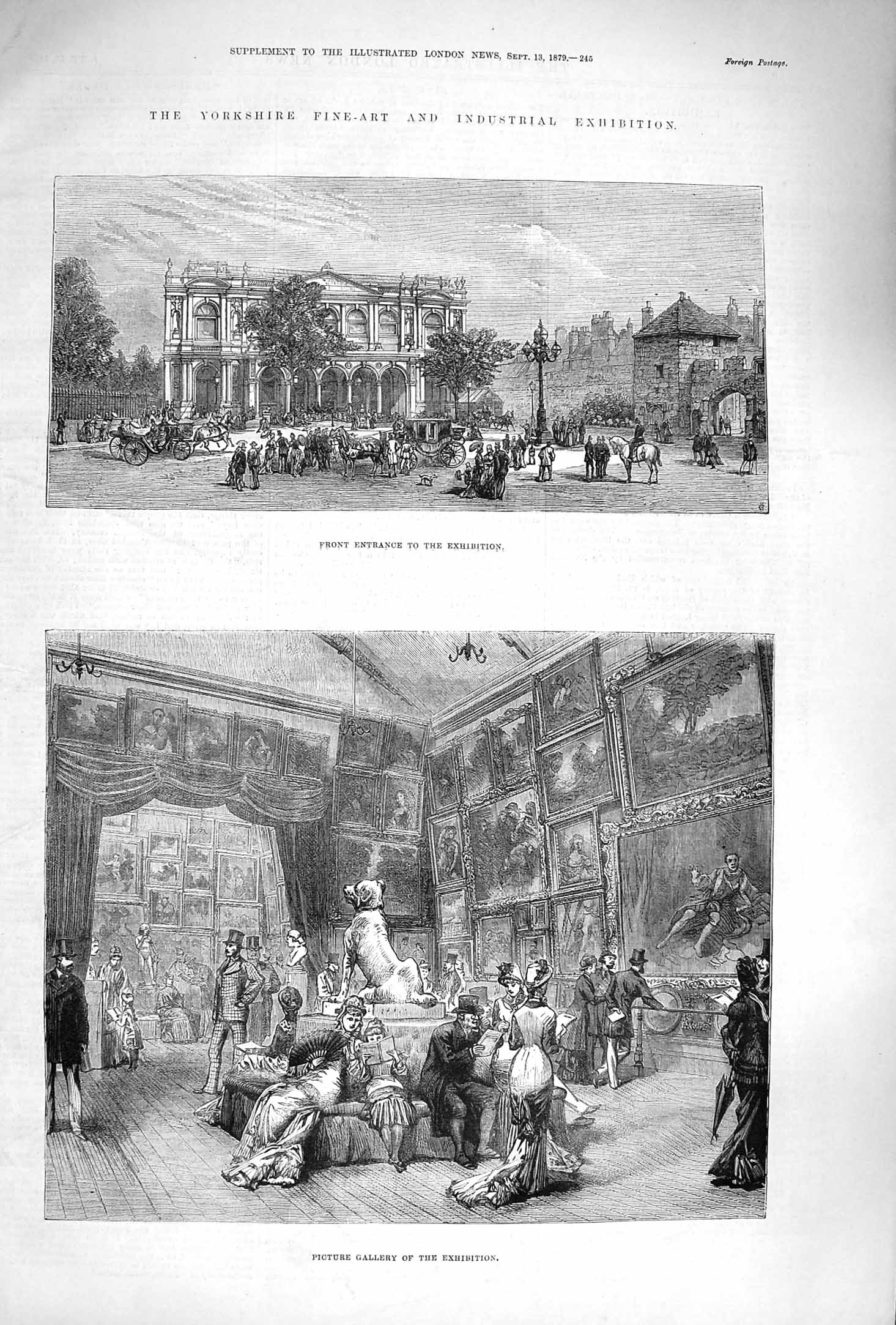 Old Antique Print 1879 Yorkshire Fine-Art Industrial Exhibition Picture 19th