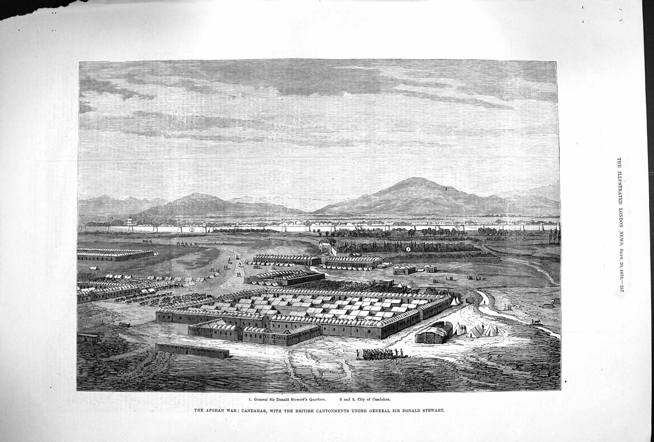 Original Old Antique Print 1879 Afghan War Candahar General Stewart Afghanistan
