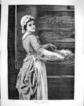Original Old Antique Print 1879 Fresh Lavender Herbs Beautiful Girl Fine Art