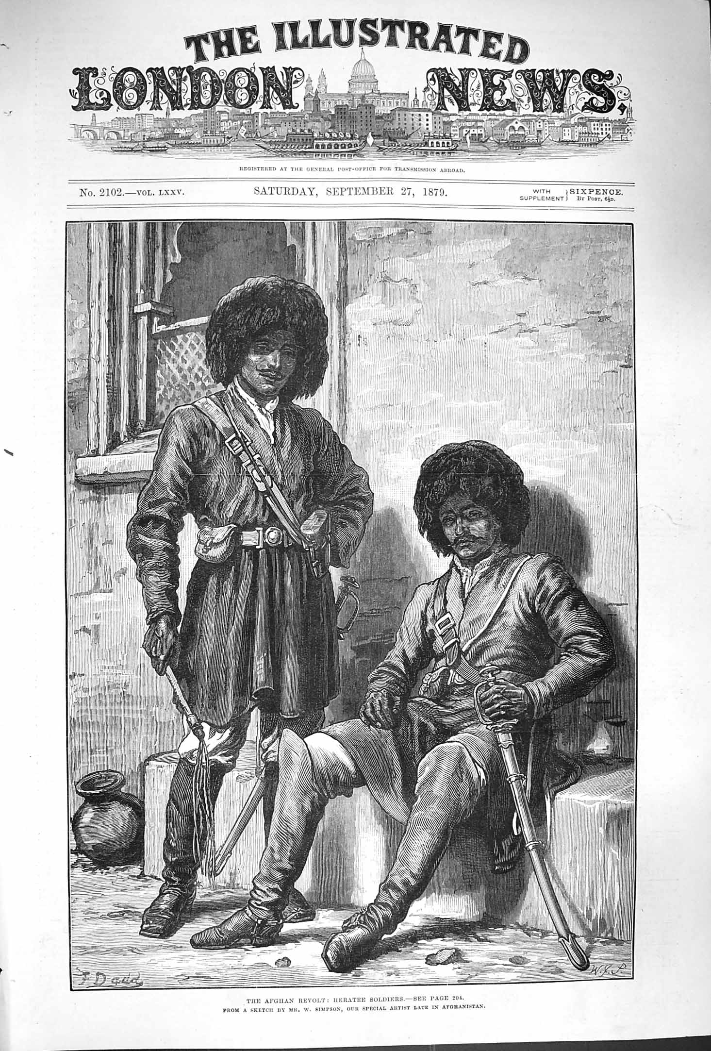 Original Old Antique Print 1879 Afghan Revolt Heratee Siers Uniform Weapons War