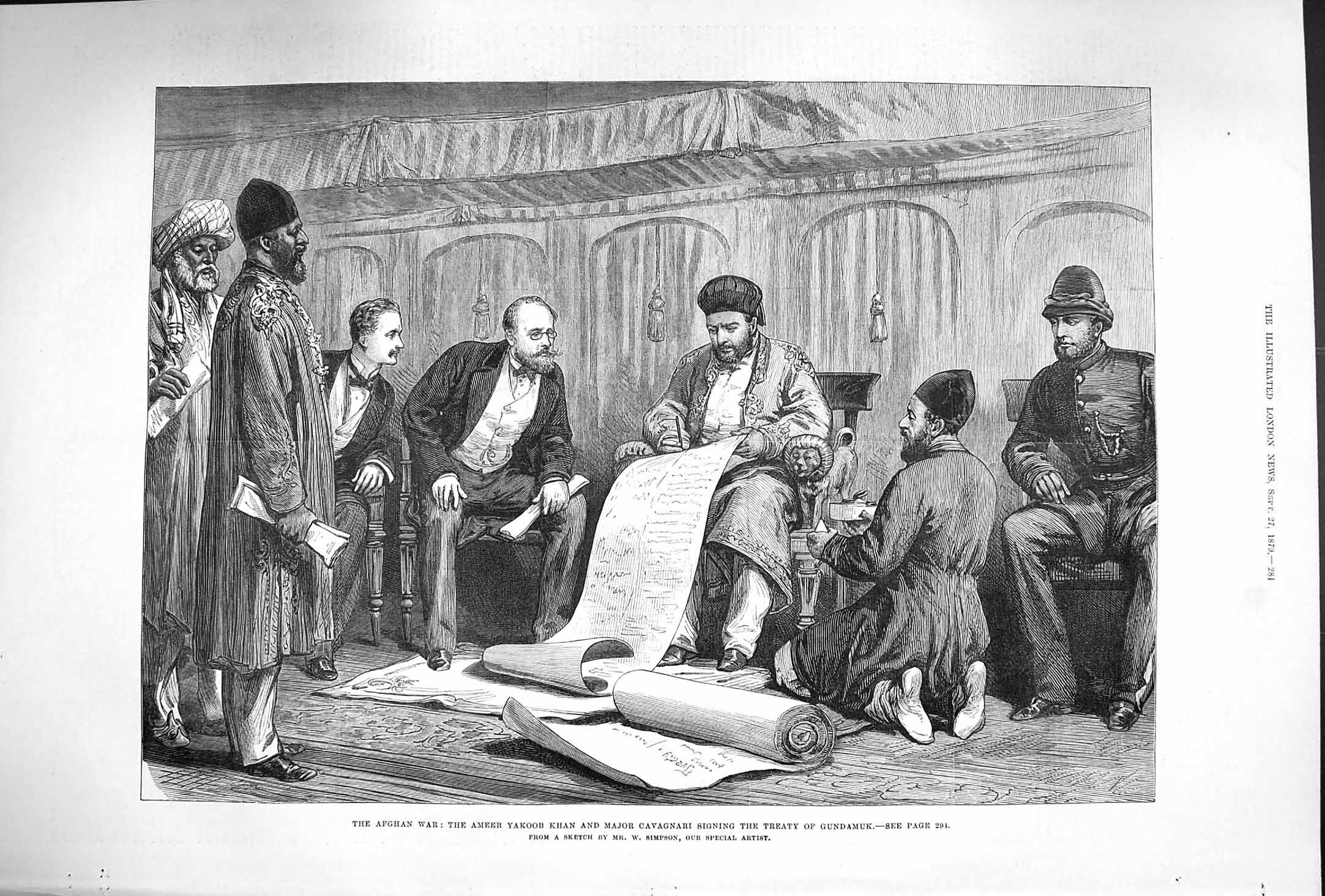 Original Old Antique Print 1879 Afghan War Ameer Yakoob Khan Cavagnari Gundamuk