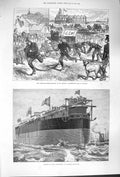 Original Old Antique Print 1879 Fire Brigade Peter'S Isle Thanet Agamemnon Ship