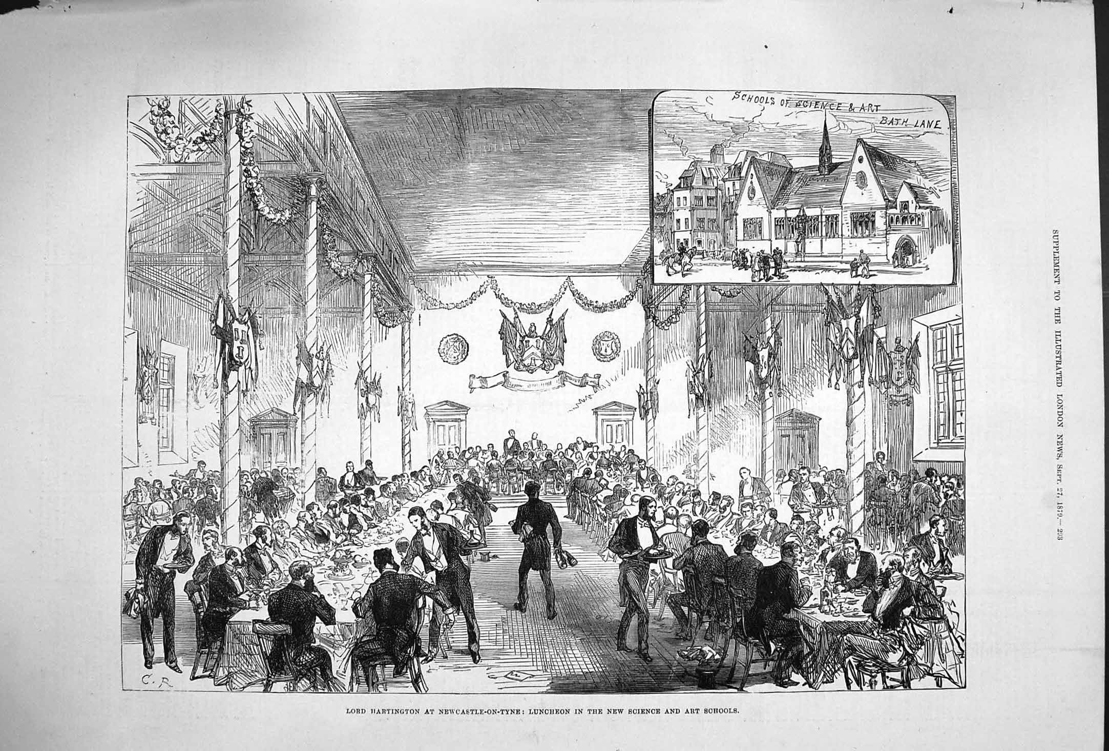 Antique Old Print *3345 1879 Lord Hartington Newcastle-On-Tyne Science School