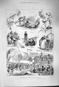 Original Old Antique Print 1879 Anglo-French Watering Place Granville Bathing
