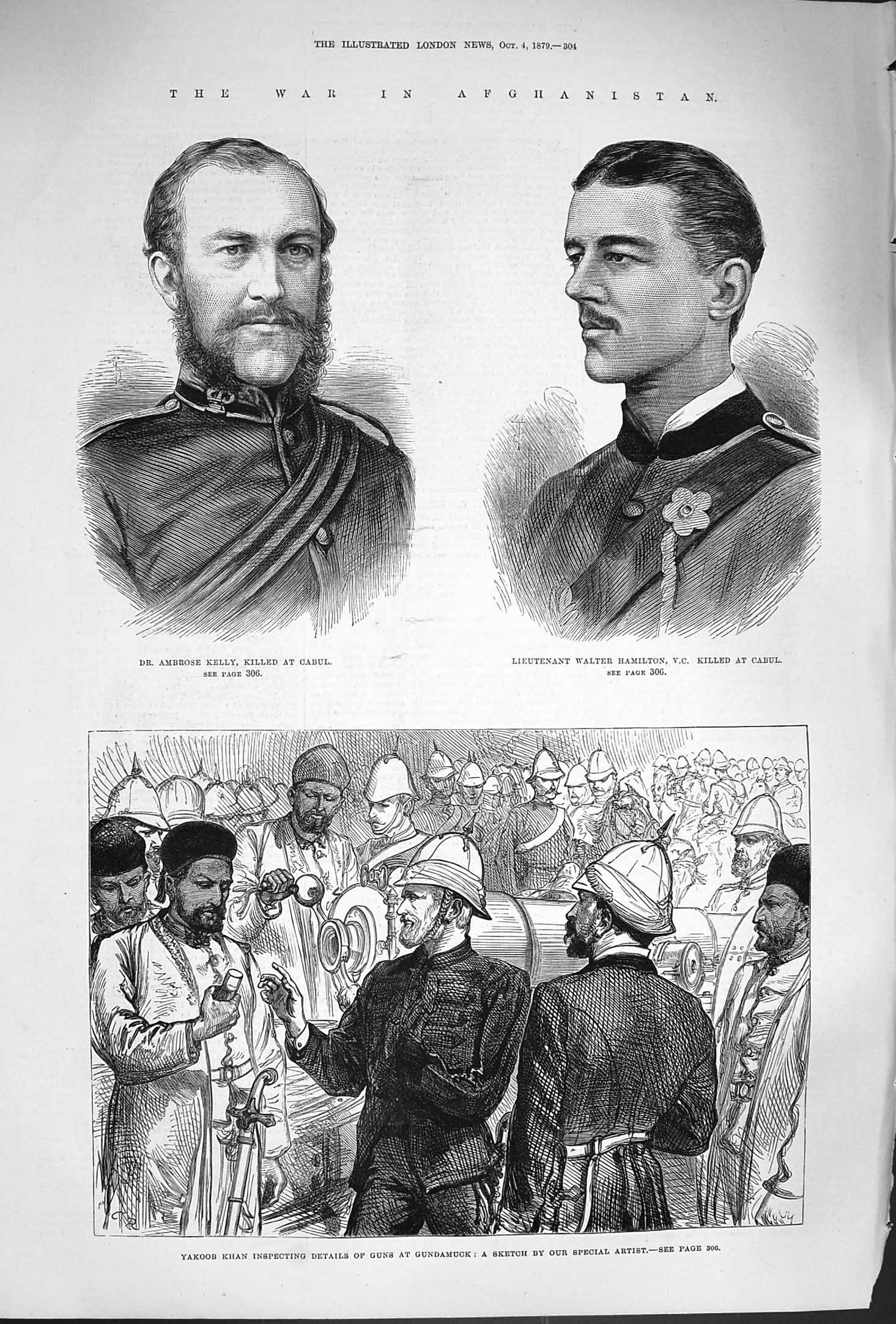 Old Antique Print 1879 War Afghanistan Kelly Hamilton Cabul Yakoob Khan 19th