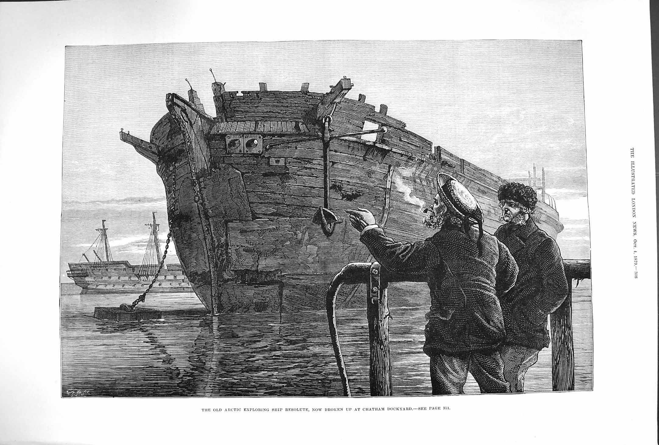Antique Old Print *3344 1879 Arctic Exploring Ship Resolute Chatham Dockyard