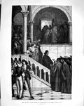 Original Old Antique Print 1879 Antonio Congratulations Friends Trial Fine Art
